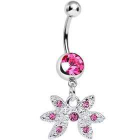 Pink Gem New Orleans Mardi Gras Mask Dangle Belly Ring