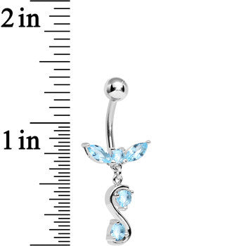 BodyCandy Aqua Cubic Zirconia Flight to Infinity Dangle Belly Ring — detail close-up