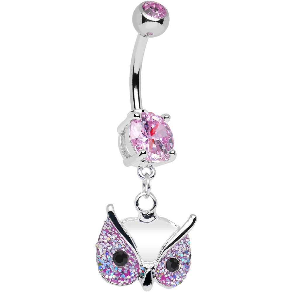 BodyCandy Pink Gem Glitter Mask Owl Head Dangle Belly Ring — main product shot