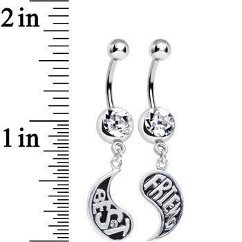 BodyCandy Clear Gem Rainy Day Best Friend Raindrop Dangle Belly Ring Set — detail close-up