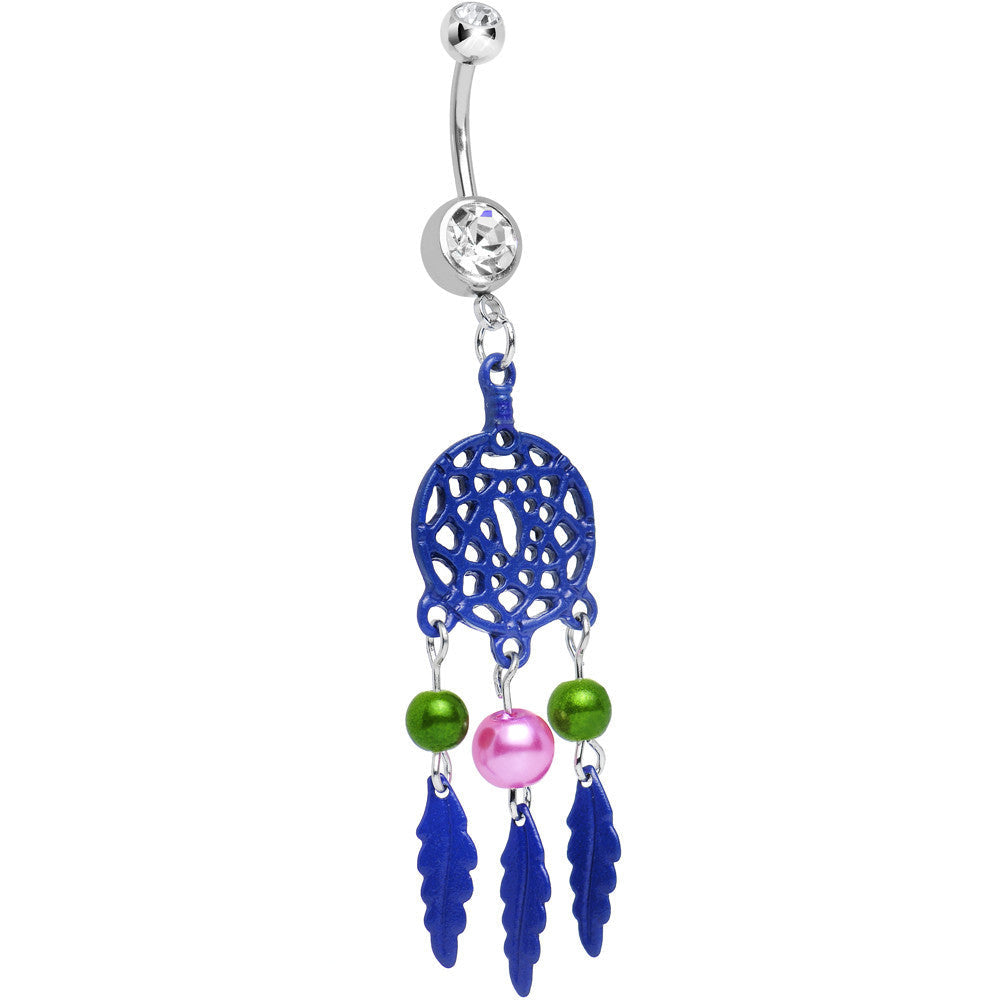 BodyCandy Clear Double CZ Pearly Purple Reverie Dreamcatcher Dangle Belly Ring — main product shot