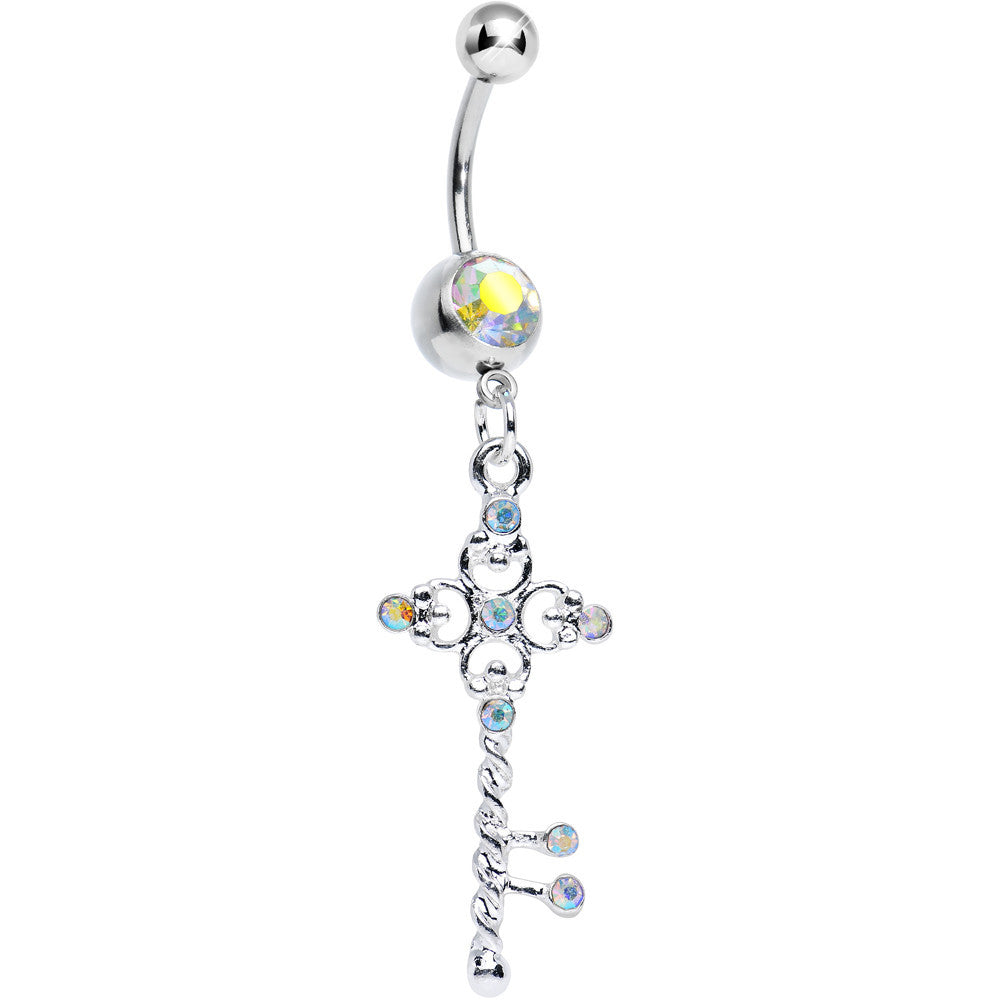 BodyCandy Aurora Gem Sparkling Twisted Key Dangle Belly Ring — main product shot