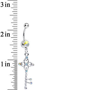 BodyCandy Aurora Gem Sparkling Twisted Key Dangle Belly Ring — detail close-up