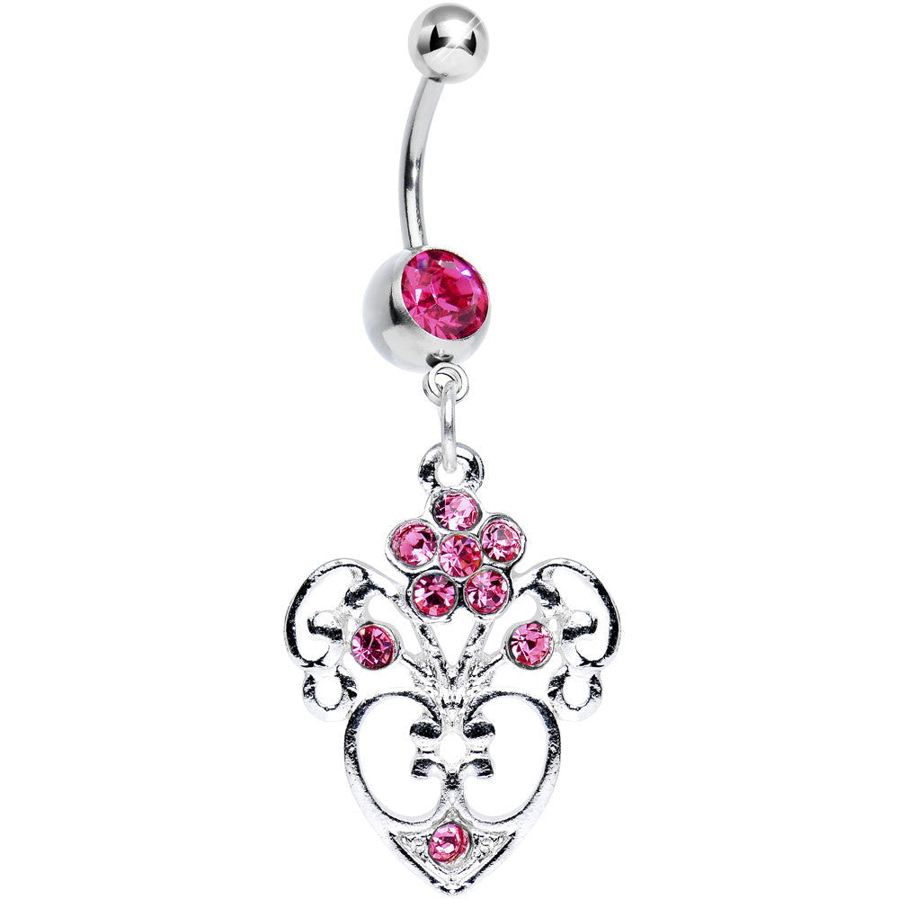 BodyCandy Pink Gem Flowering Heart Dangle Belly Ring — main product shot