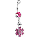BodyCandy Pink Gem Potted Peony Flower Dangle Belly Ring — main product shot