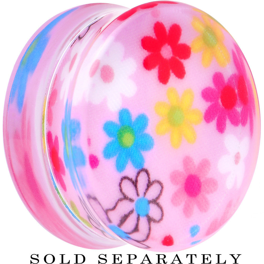 BodyCandy 24mm Acrylic Pink Multicolored Flower Power Saddle Plug — main product shot
