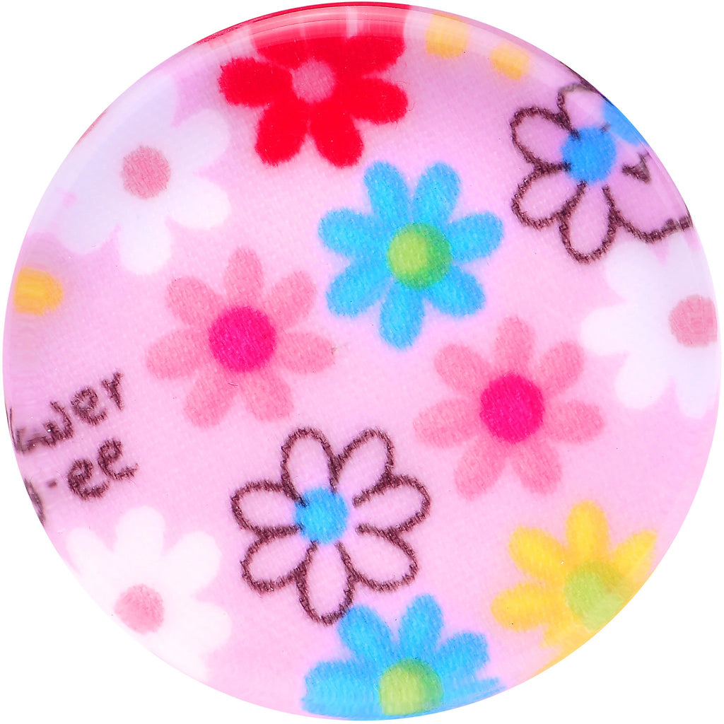 BodyCandy 26mm Acrylic Pink Multicolored Flower Power Saddle Plug — detail close-up