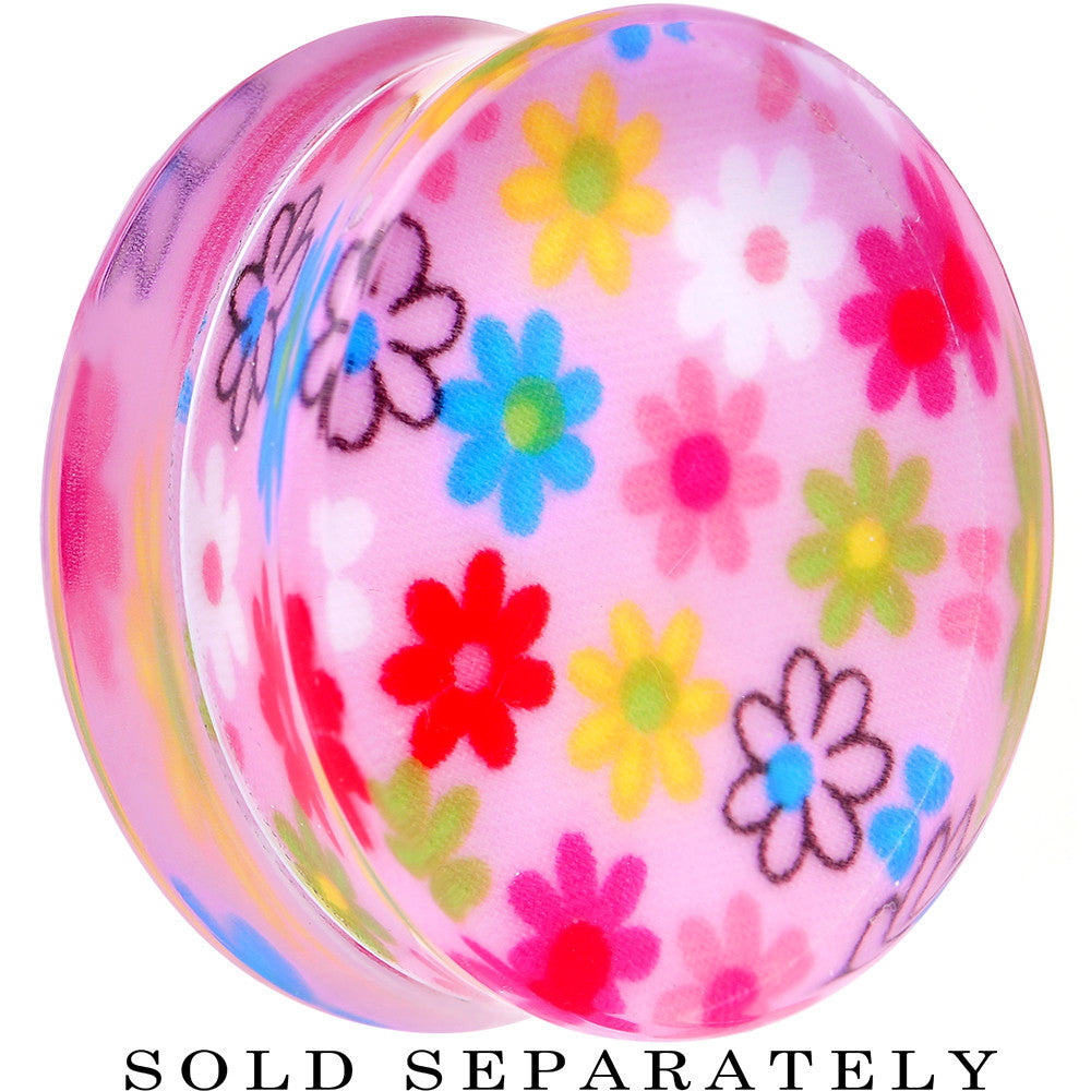 BodyCandy 36mm Acrylic Pink Multicolored Flower Power Saddle Plug — main product shot