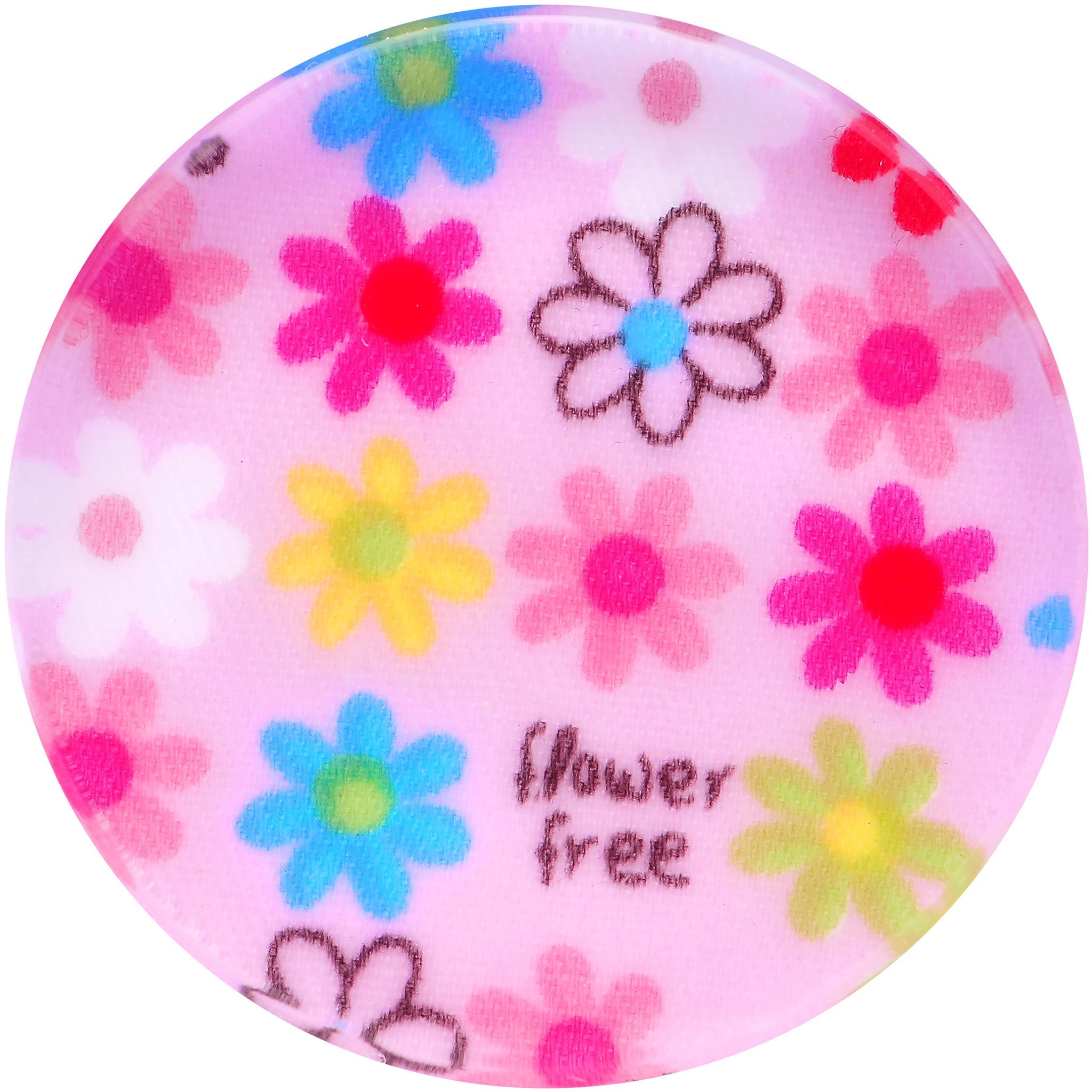 BodyCandy 36mm Acrylic Pink Multicolored Flower Power Saddle Plug — detail close-up
