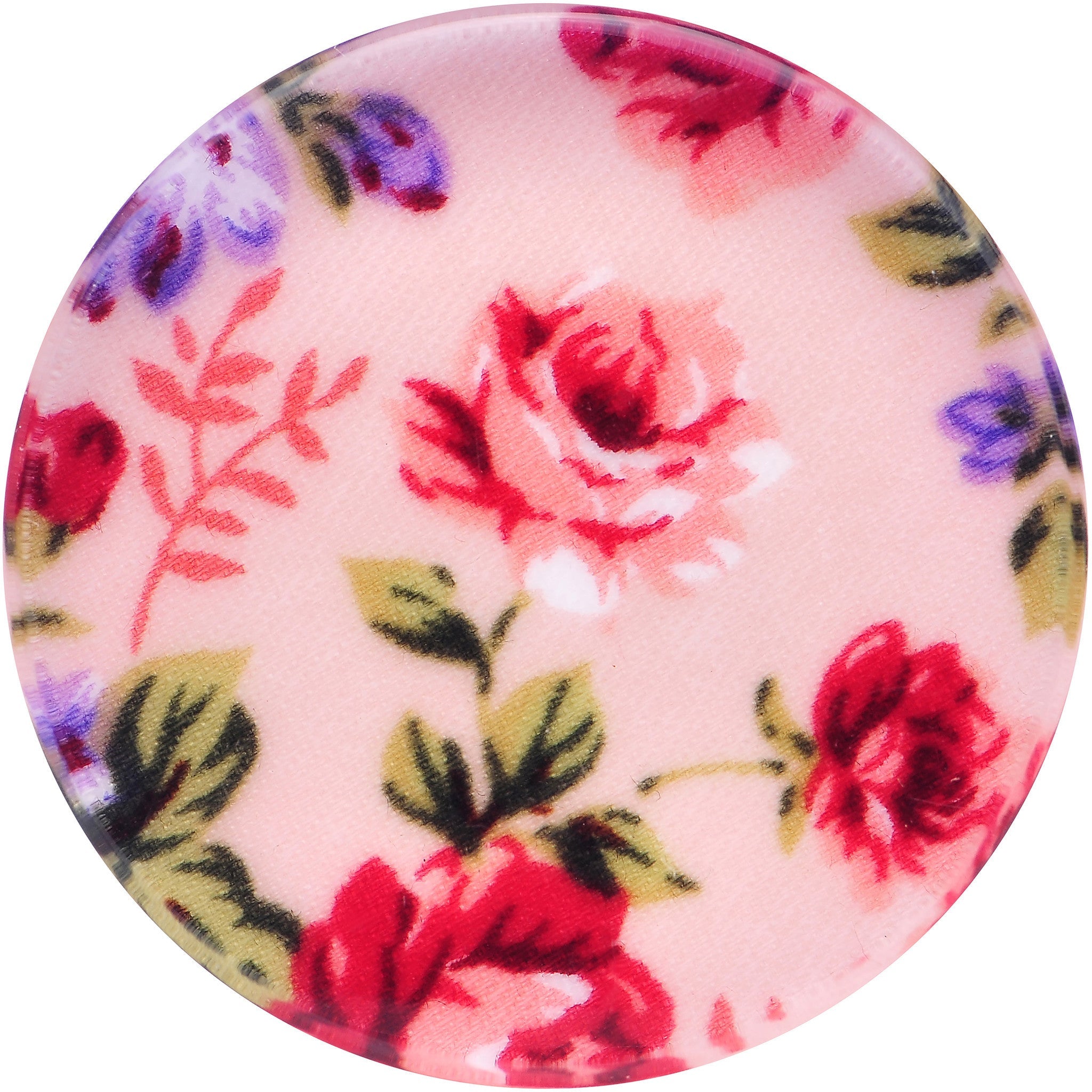 BodyCandy 36mm Acrylic Pink Grandma's Wallpaper Flowered Saddle Plug — detail close-up