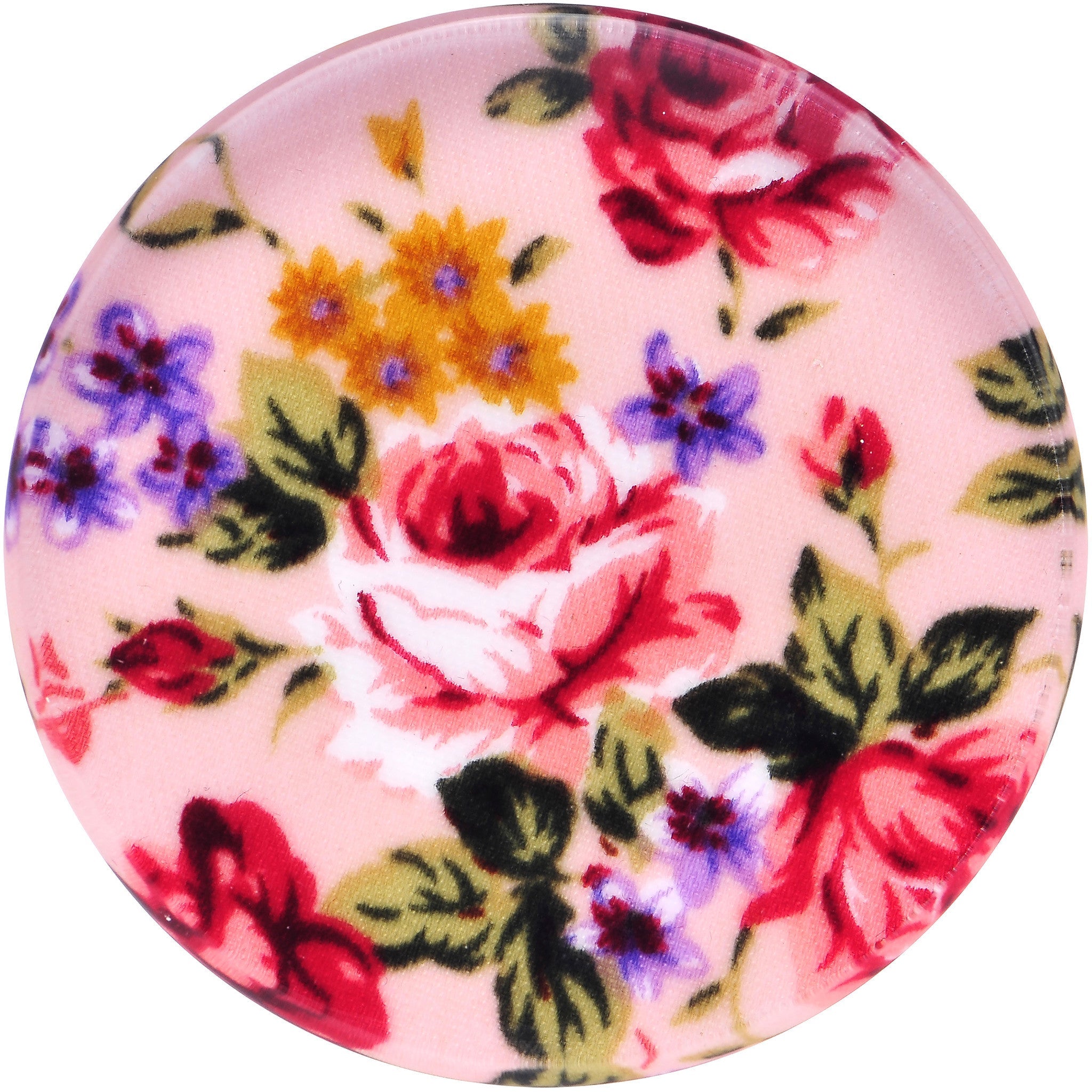 BodyCandy 40mm Acrylic Pink Grandma's Wallpaper Flowered Saddle Plug — detail close-up