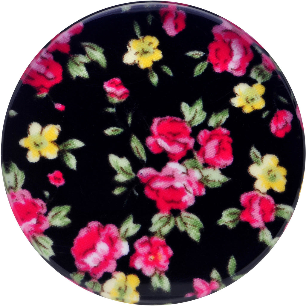 BodyCandy 40mm Acrylic Black Multicolored Old Fashioned Flowers Saddle Plug — detail close-up