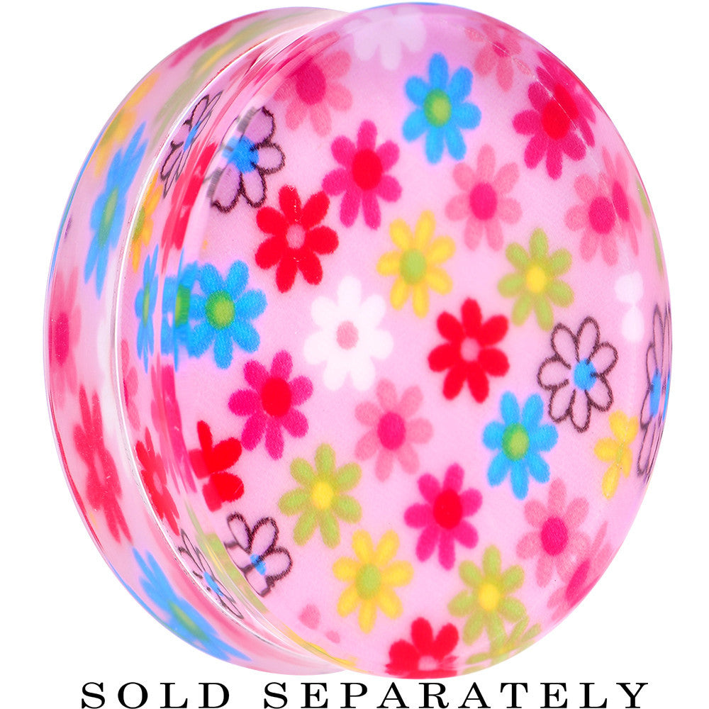 BodyCandy 44mm Acrylic Pink Multicolored Flower Power Saddle Plug — main product shot