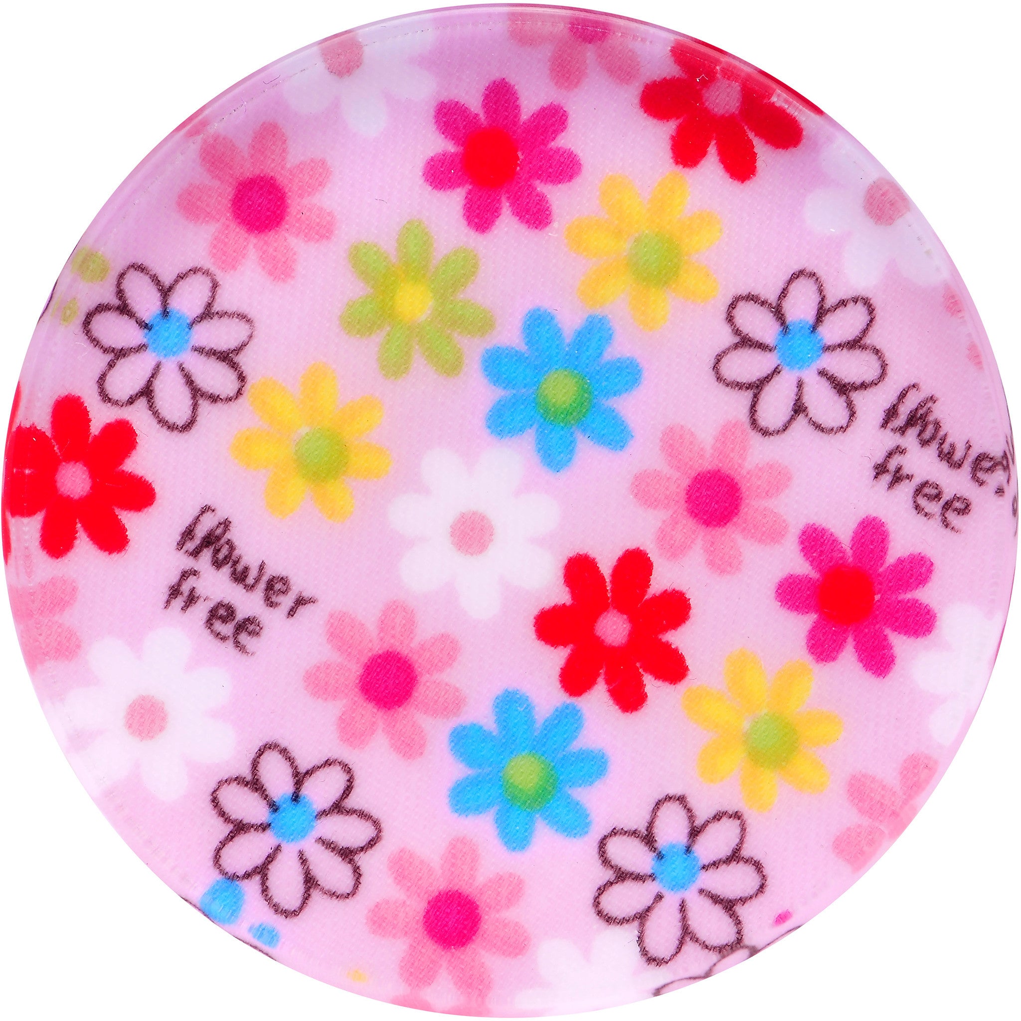 BodyCandy 48mm Acrylic Pink Multicolored Flower Power Saddle Plug — detail close-up