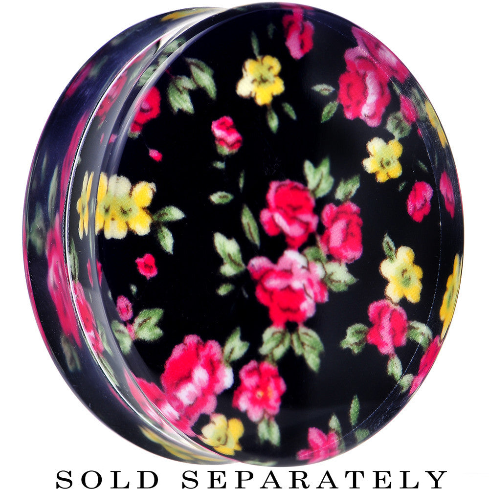 BodyCandy 50mm Acrylic Black Multicolored Old Fashioned Flowers Saddle Plug — main product shot