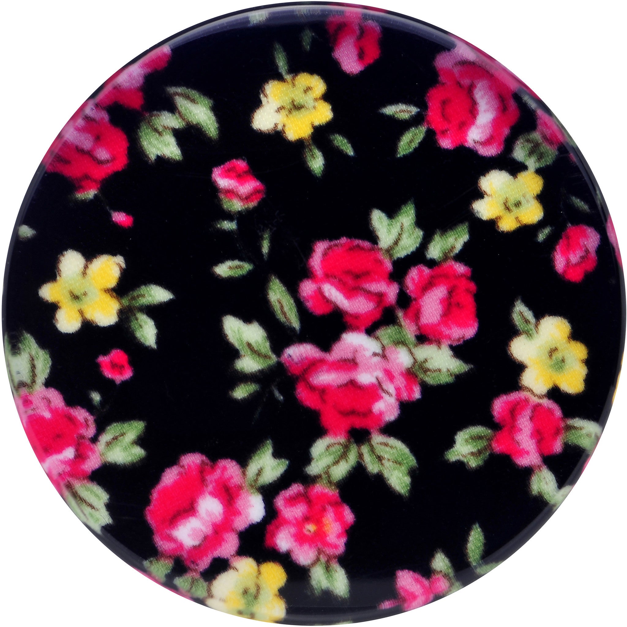 BodyCandy 50mm Acrylic Black Multicolored Old Fashioned Flowers Saddle Plug — detail close-up