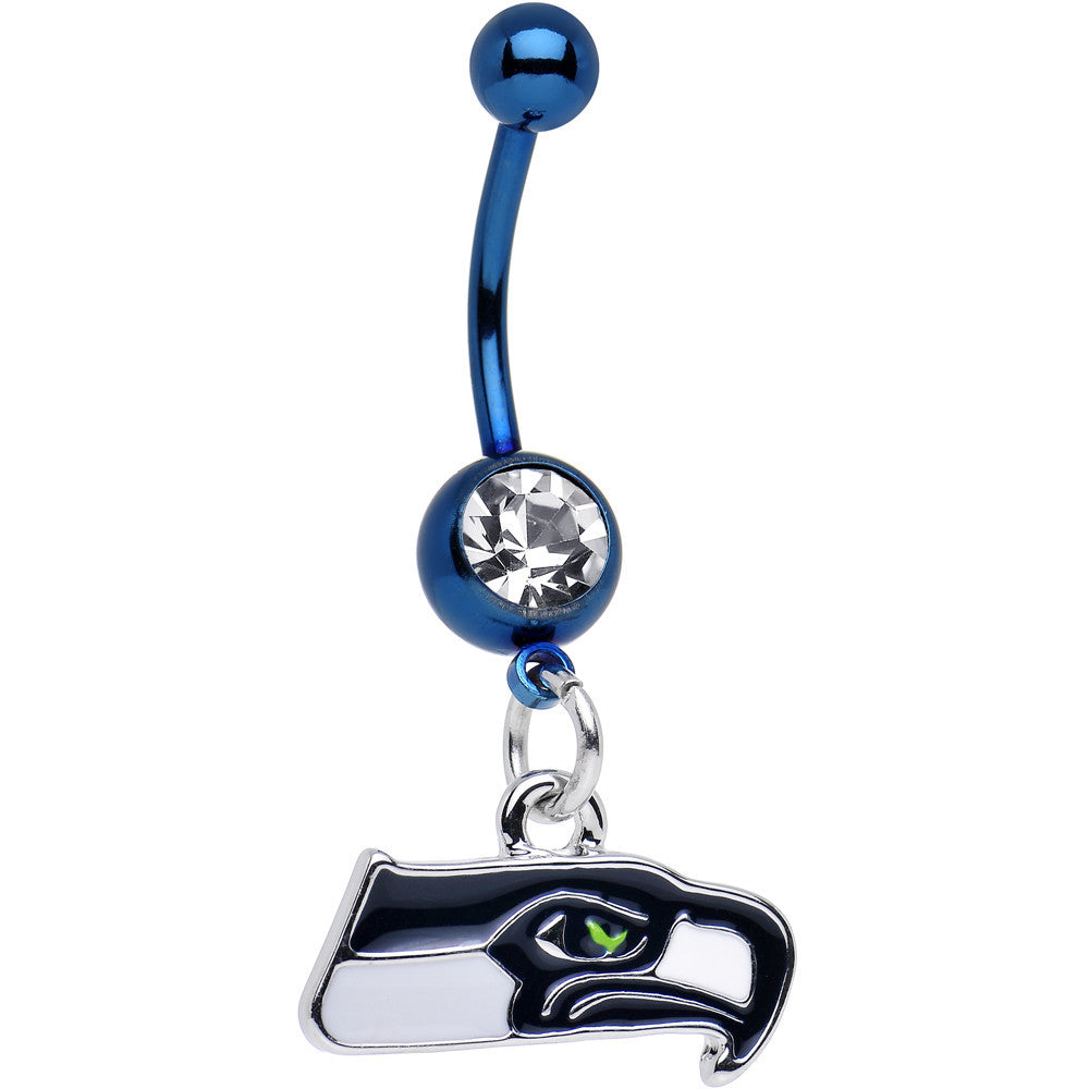 BodyCandy Officially Licensed NFL Clear Gem Seattle Seahawks Dangle Belly Ring — main product shot