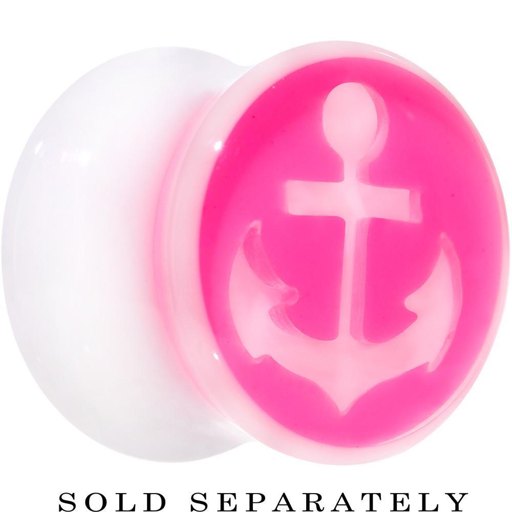 BodyCandy White Pink Acrylic Set Sail Nautical Anchor Saddle Plug Available in Sizes 6mm to 20mm — side view