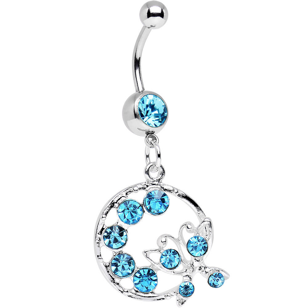 BodyCandy Aqua Gem Wreath and Butterfly Dangle Belly Ring — main product shot