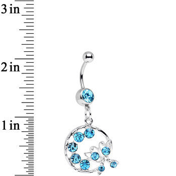 BodyCandy Aqua Gem Wreath and Butterfly Dangle Belly Ring — detail close-up