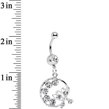 BodyCandy Clear Gem Wreath and Butterfly Dangle Belly Ring — detail close-up