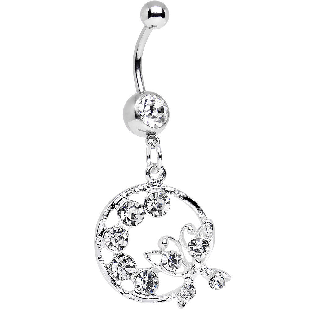 BodyCandy Clear Gem Wreath and Butterfly Dangle Belly Ring — main product shot