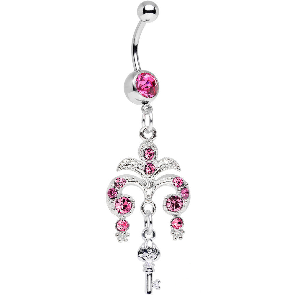 BodyCandy Pink Gem Foliage Fountain Glamour Key Dangle Belly Ring — main product shot