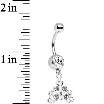 BodyCandy Clear Gem Pretty Petite Butterfly Dangle Belly Ring — detail close-up