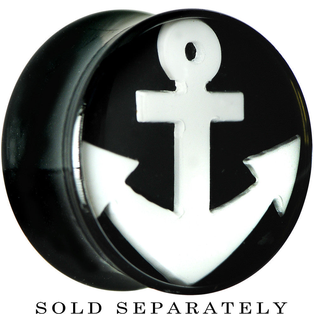 BodyCandy 18mm Black Acrylic Drop the White Anchor Saddle Plug — main product shot