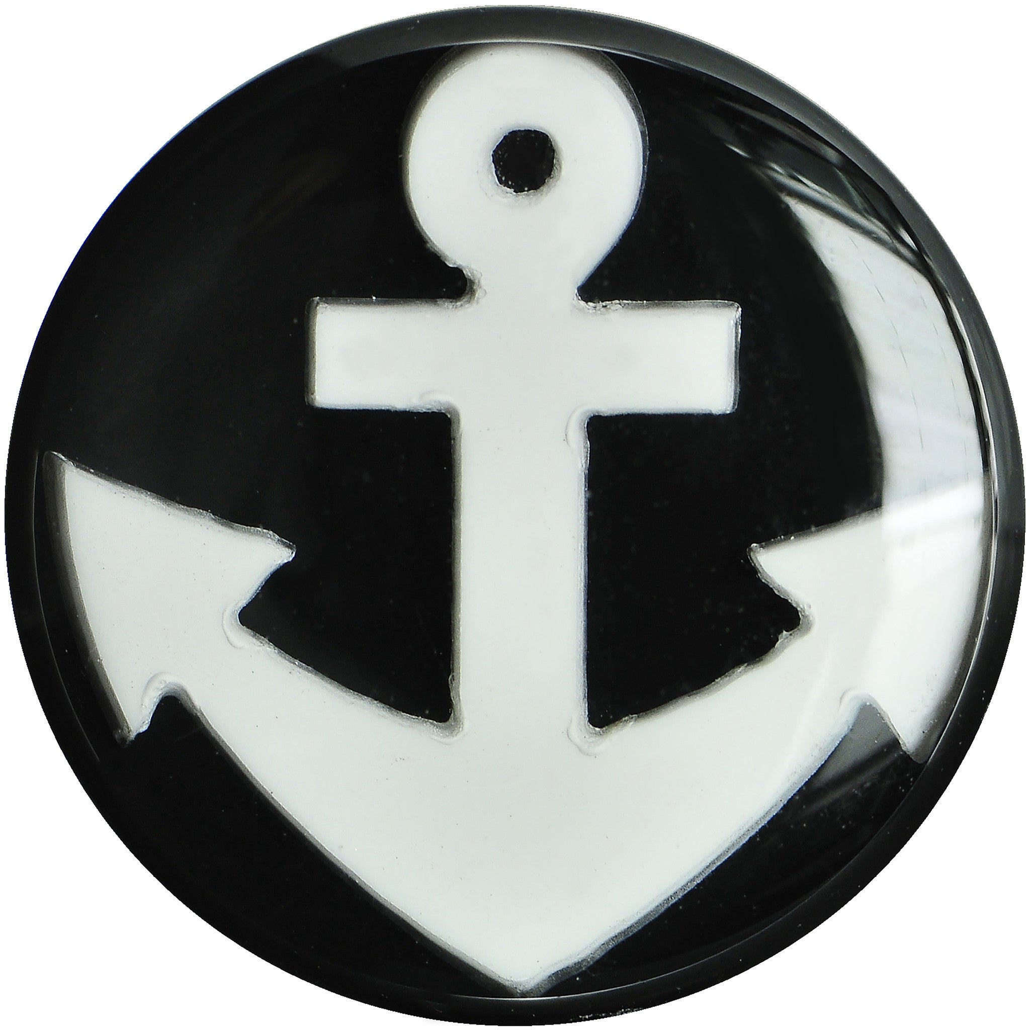 BodyCandy 18mm Black Acrylic Drop the White Anchor Saddle Plug — detail close-up