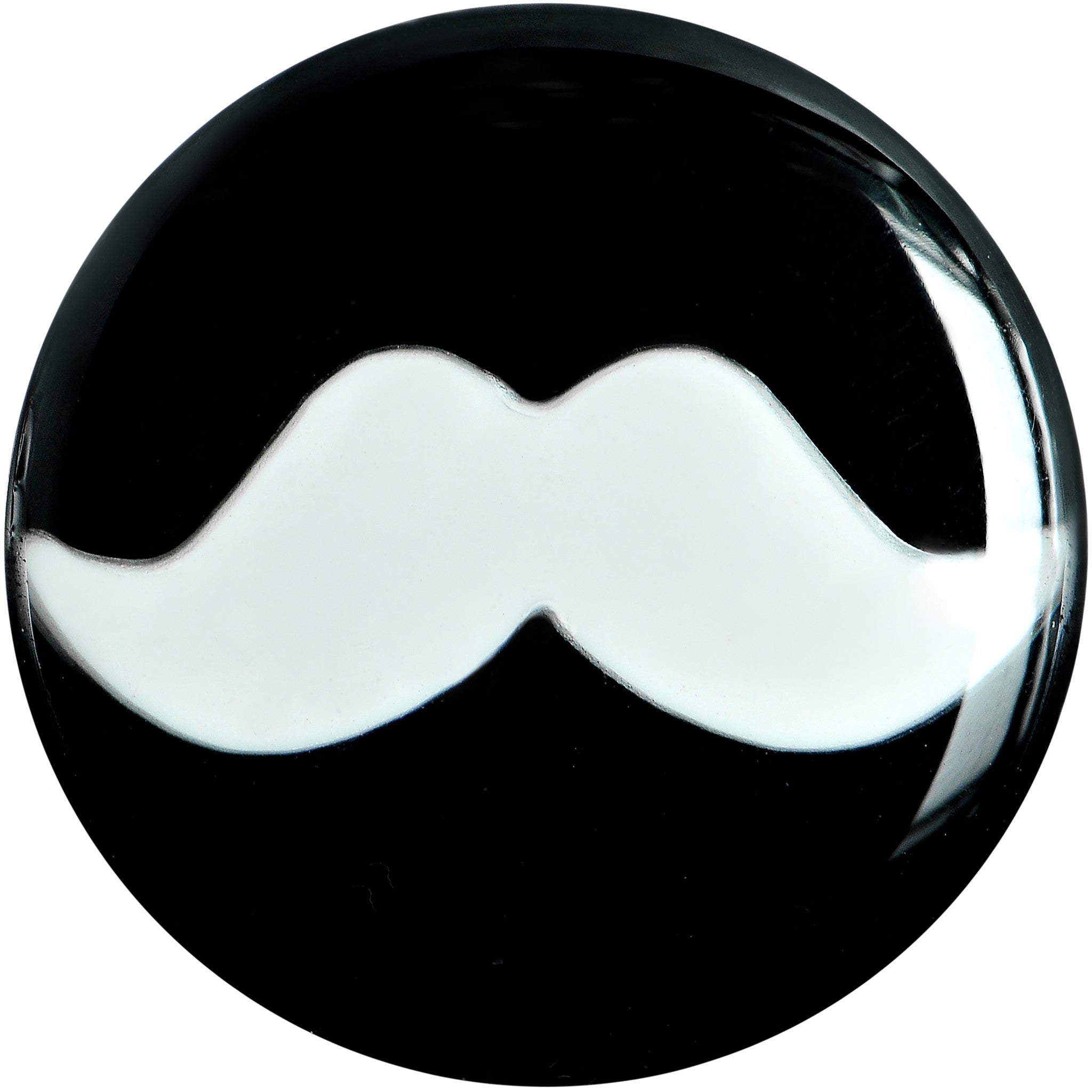 BodyCandy 18mm Black Acrylic White Mustache Saddle Plug — detail close-up