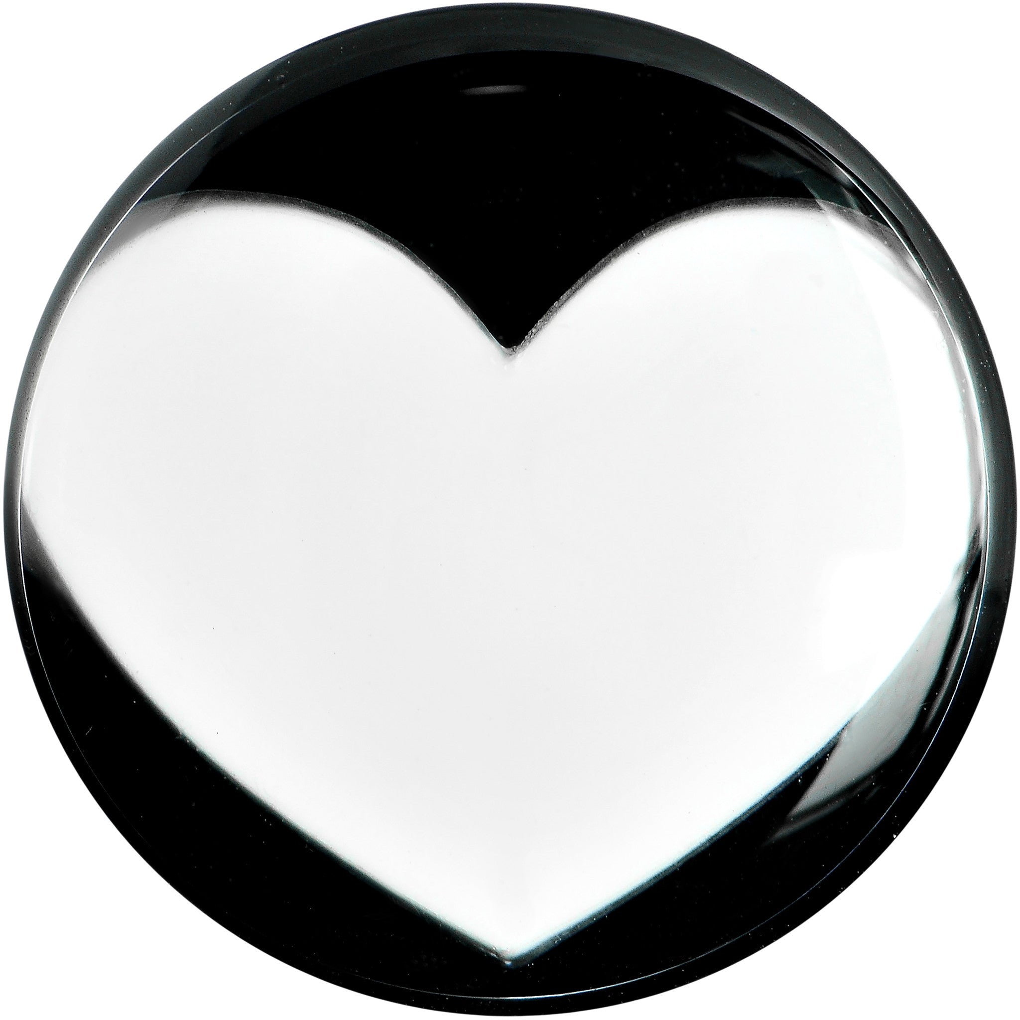 BodyCandy 18mm Black Acrylic White Heart Saddle Plug — detail close-up
