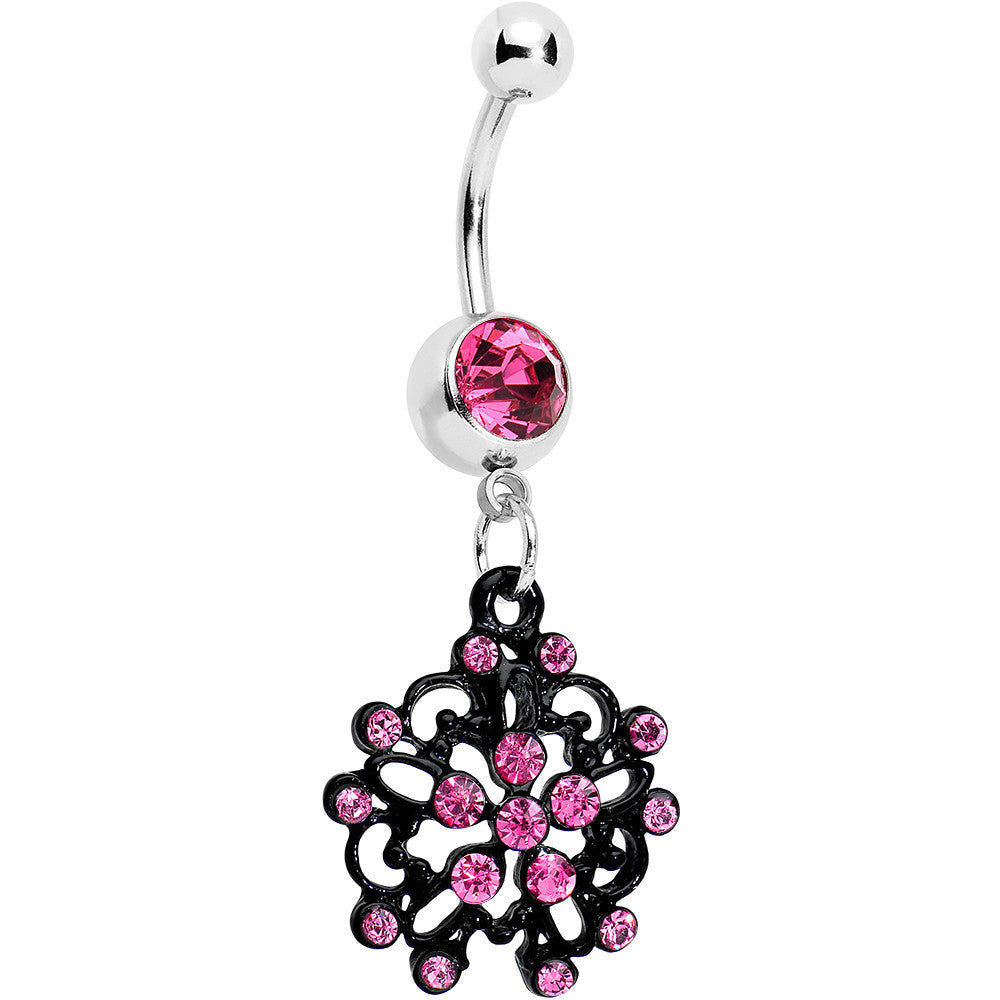 BodyCandy Pink Czech Stone Black Intricate Snowflake Dangle Belly Ring — main product shot