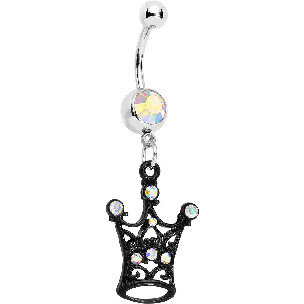 BodyCandy Aurora Czech Stone Black Victorian King Crown Dangle Belly Ring — main product shot