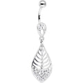 BodyCandy Clear Gem Teardrop Bottom Mount Lattice Willow Leaf Dangle Belly Ring — main product shot