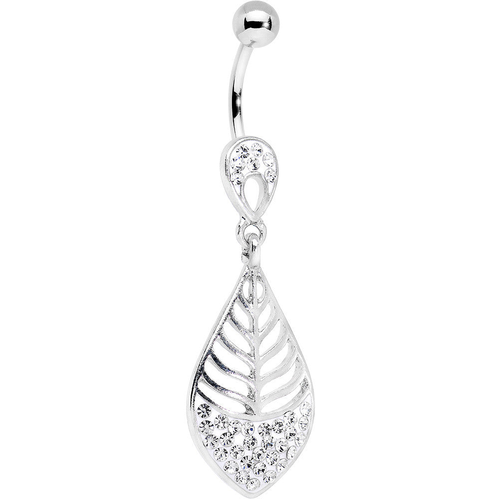 BodyCandy Clear Gem Teardrop Bottom Mount Lattice Willow Leaf Dangle Belly Ring — main product shot