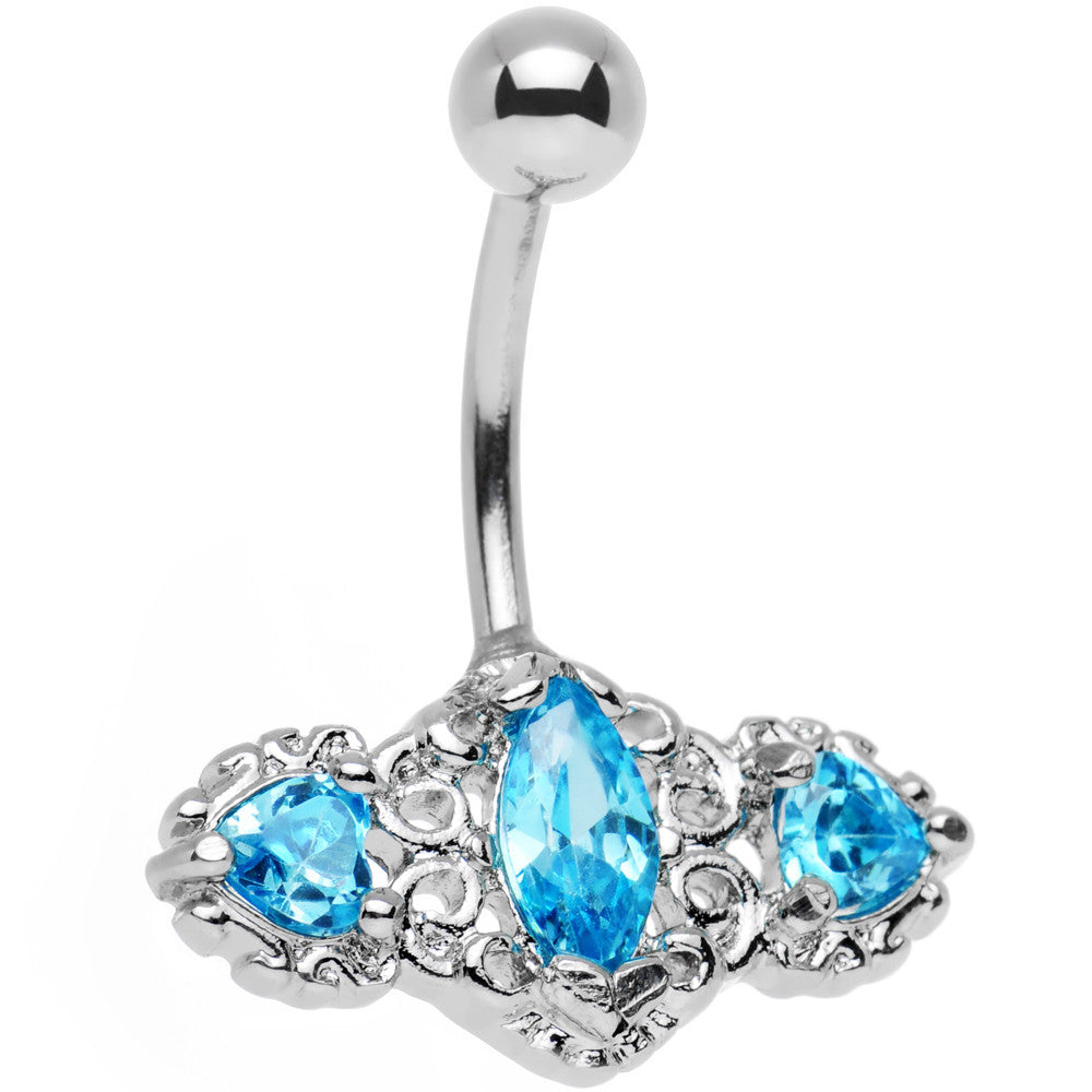 BodyCandy Aqua Triple Gem Deco Frame Bottom Mount Belly Ring — main product shot