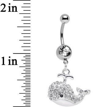 BodyCandy Clear Gem Wear Me Out Whale Dangle Belly Ring — detail close-up