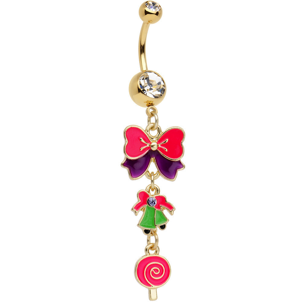 BodyCandy Gold Plated Surgical Steel Clear Treats of Christmas Dangle Belly Ring — main product shot