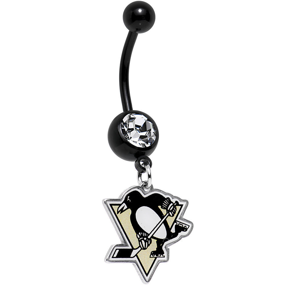 BodyCandy Licensed NHL Clear Gem Black Anodized Pittsburgh Penguins Belly Ring — main product shot