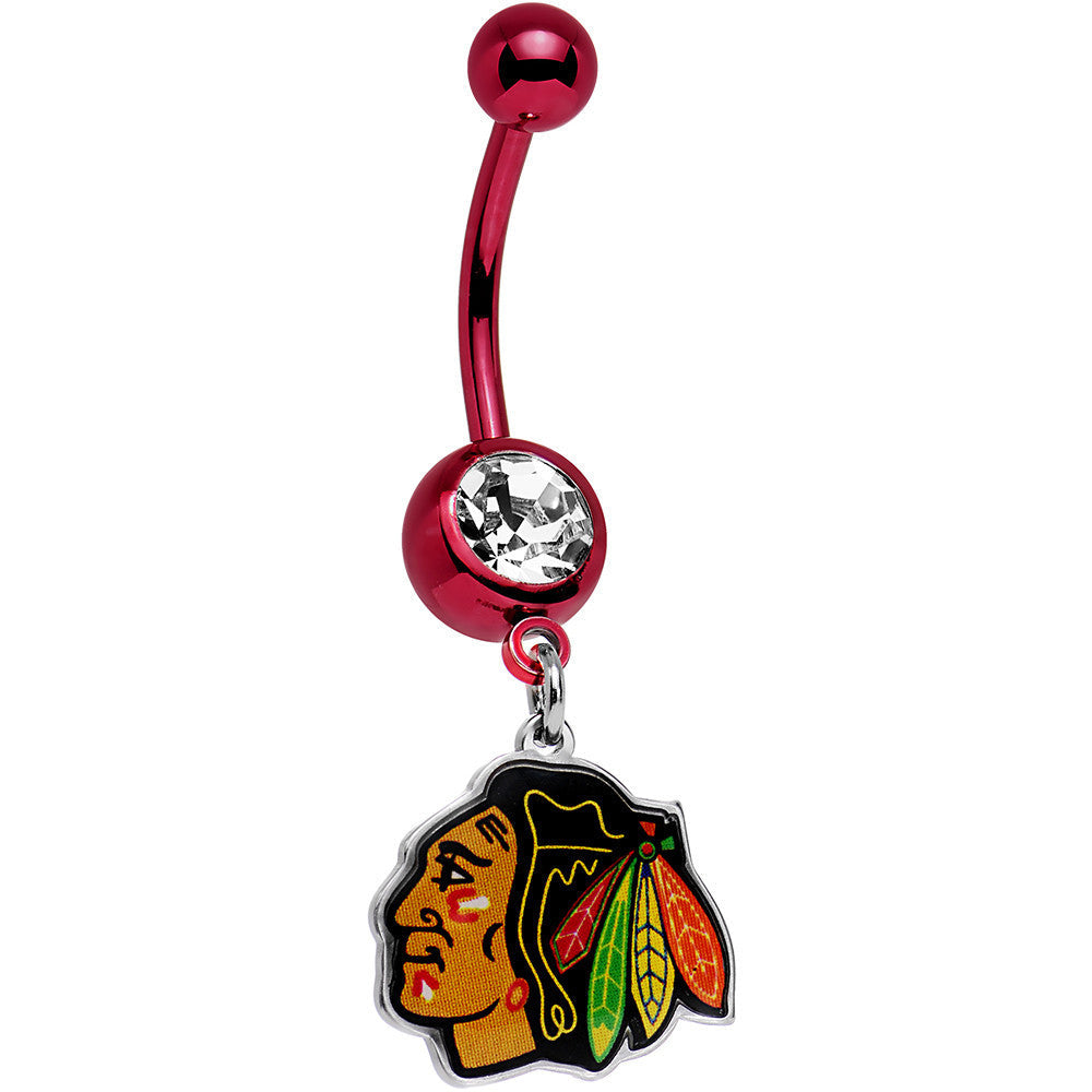 BodyCandy Licensed NHL Clear Gem Red Anodized Chicago Blackhawks Belly Ring — main product shot