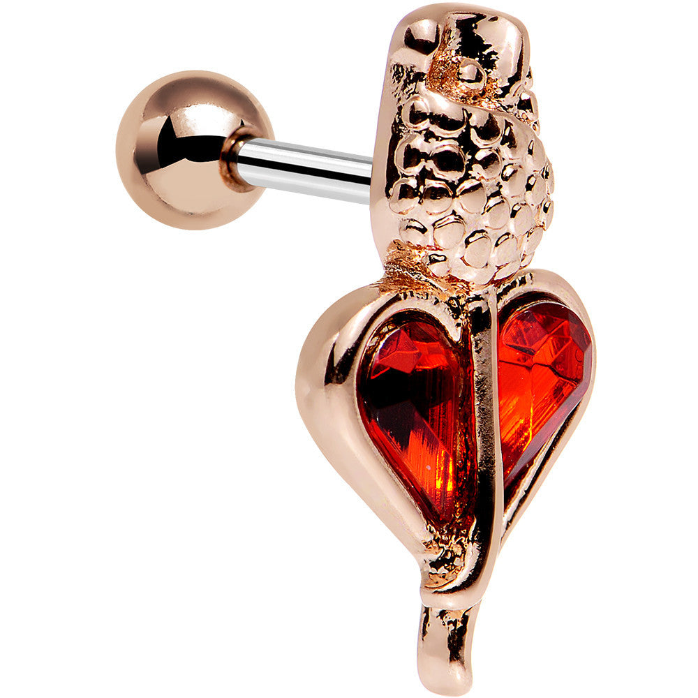 BodyCandy 16G 1/4 Red Gem Rosy Hue Heart and Rose Flower Tragus Cartilage Earring — main product shot