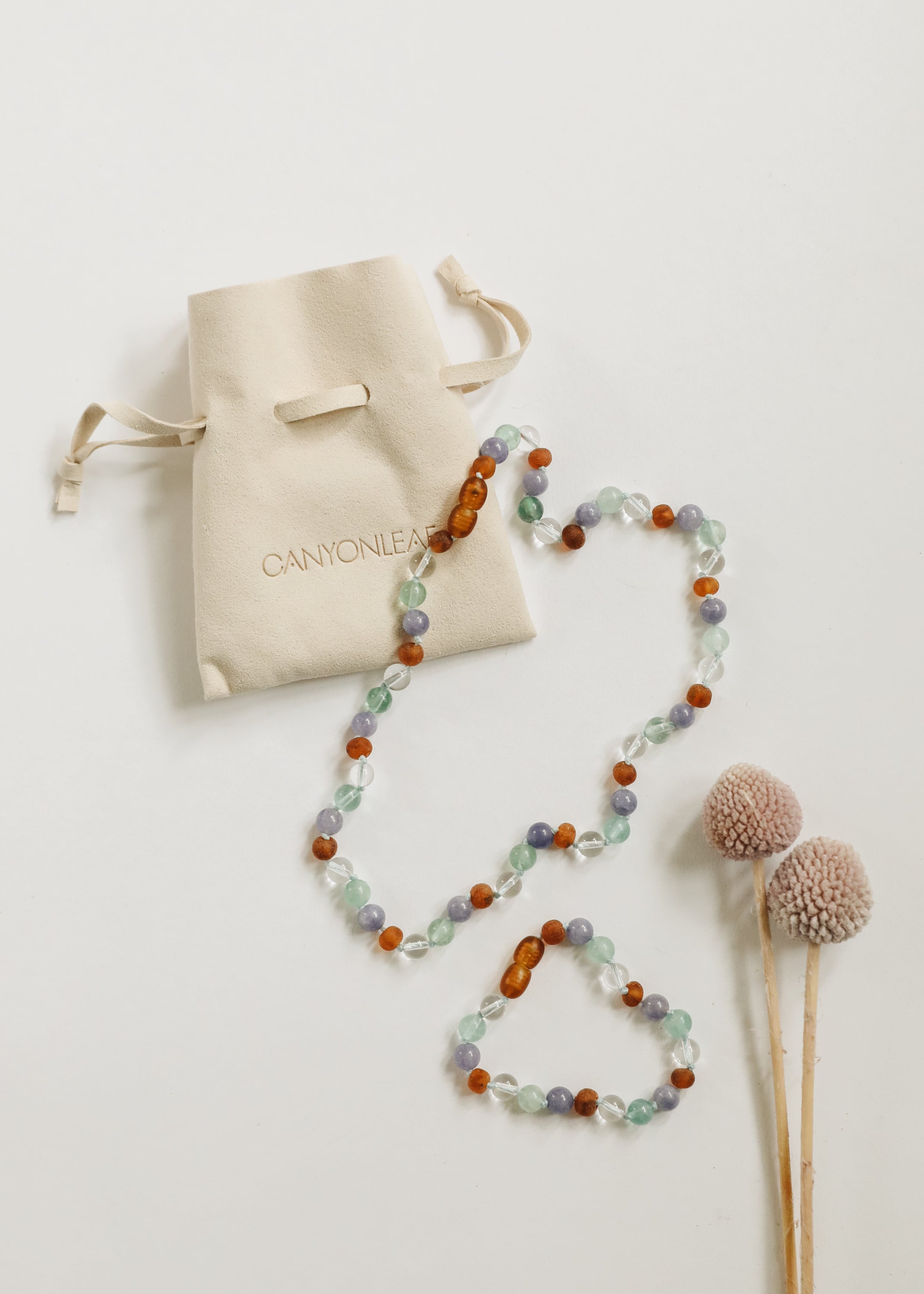 CanyonLeaf Baltic Sea Amber + Natural Gemstone || Beaded Necklace — alternative angle