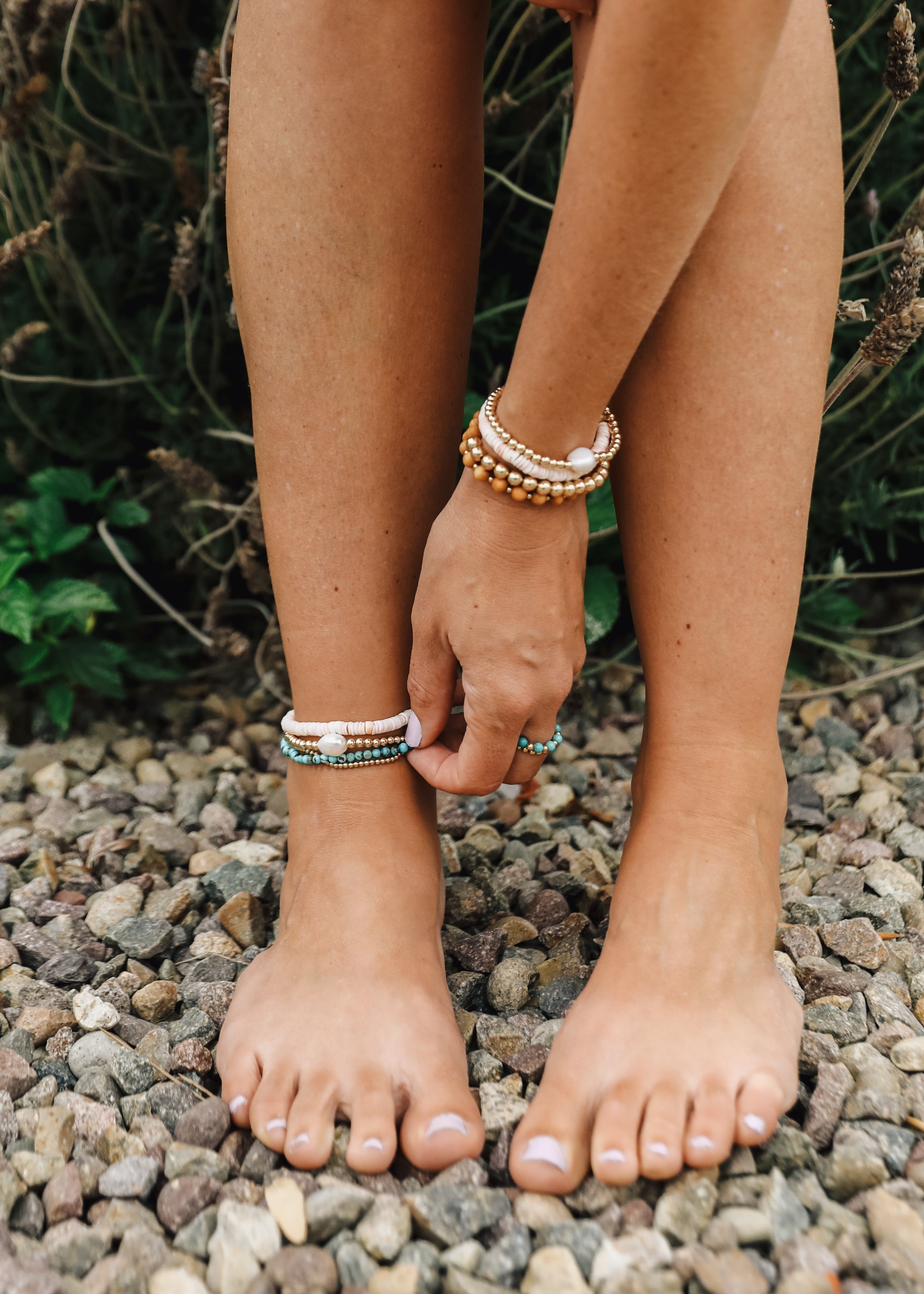 CanyonLeaf Natural Turquoise + 14K Gold Filled || Beaded Stretch Bracelet — detail shot 7