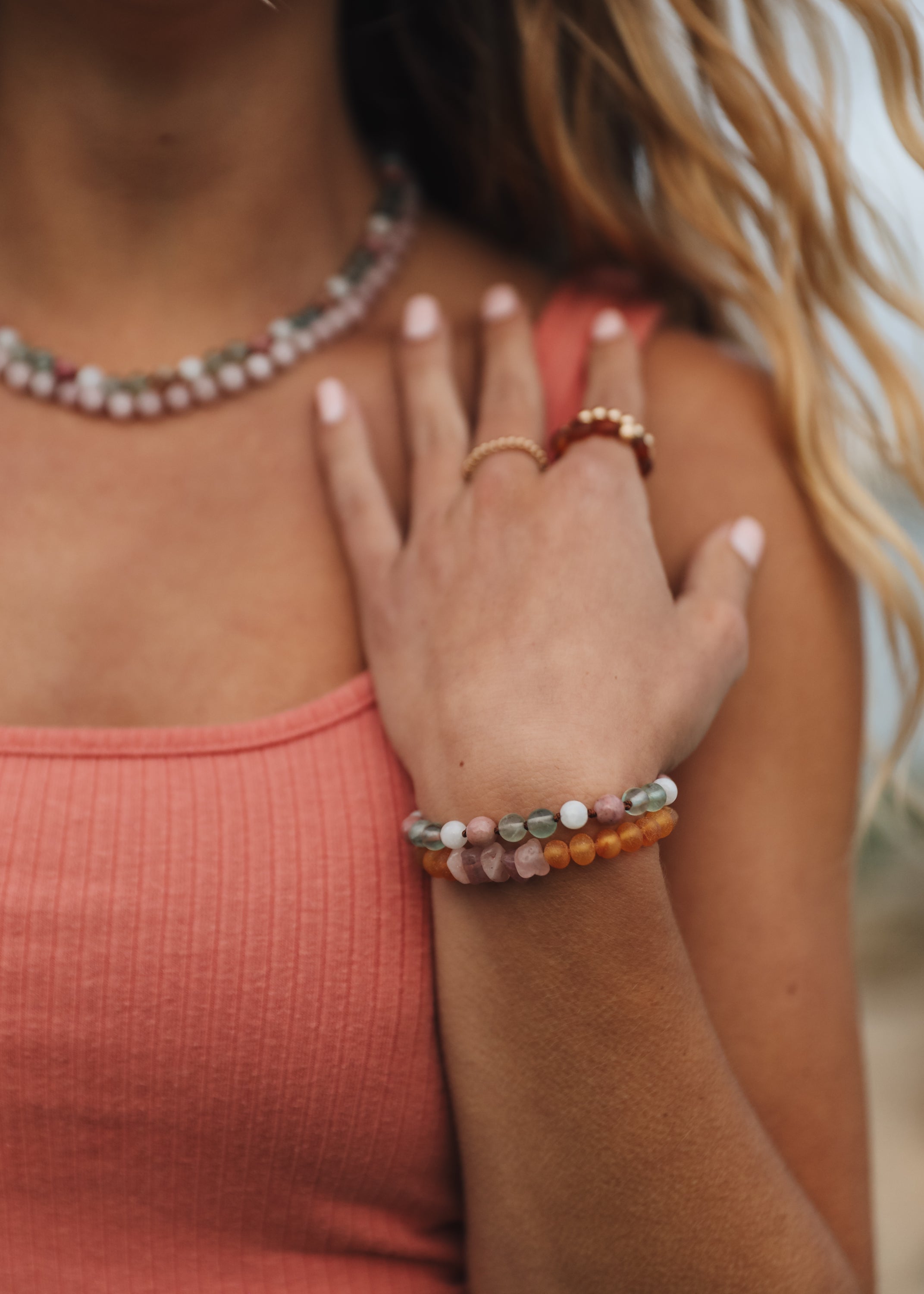 CanyonLeaf Pure Gemstone + Natural Rose Quartz || Beaded Necklace — detail shot 9