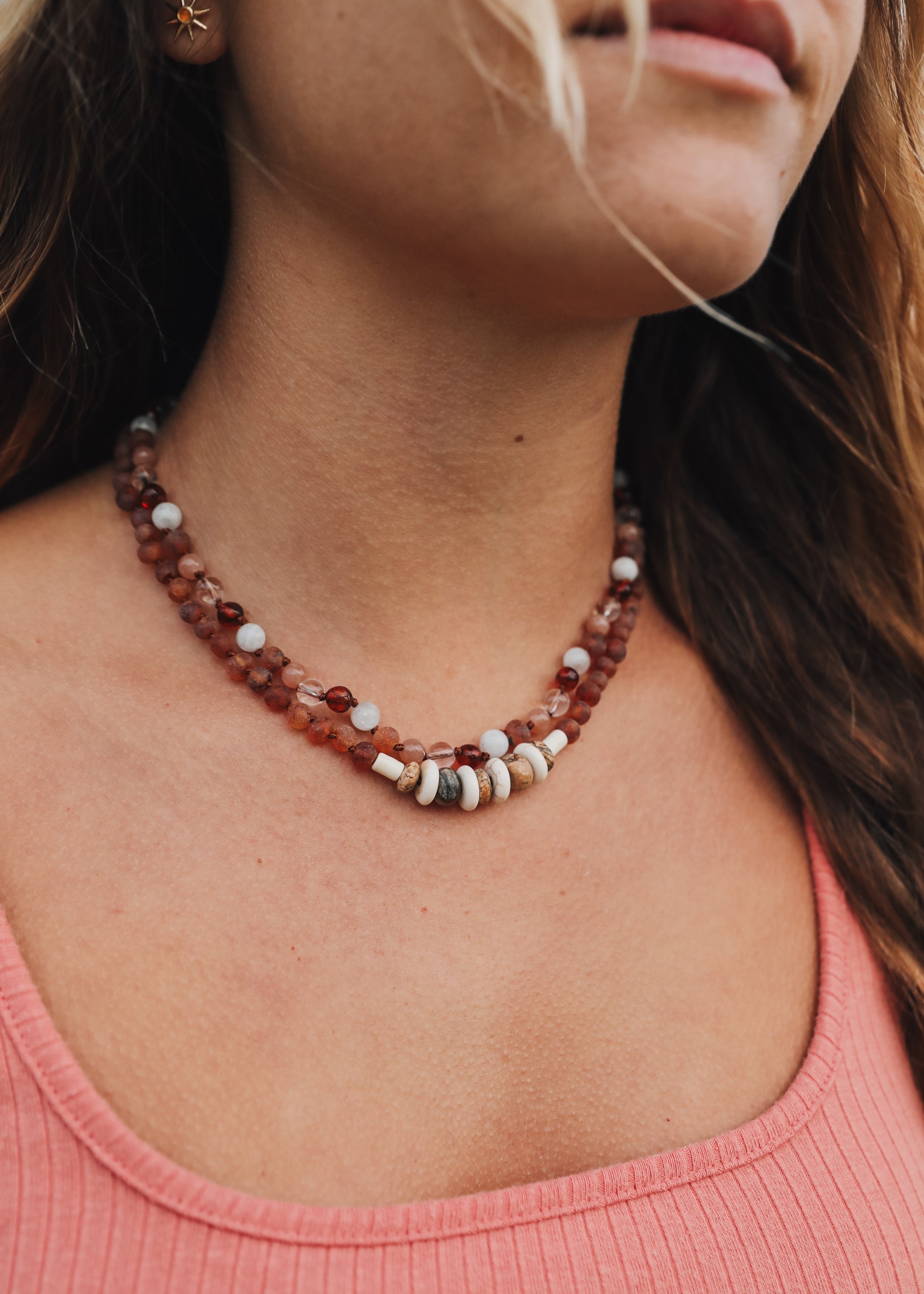 CanyonLeaf Raw Cognac Baltic Sea Amber + Natural Jasper || Necklace — Cognac detail