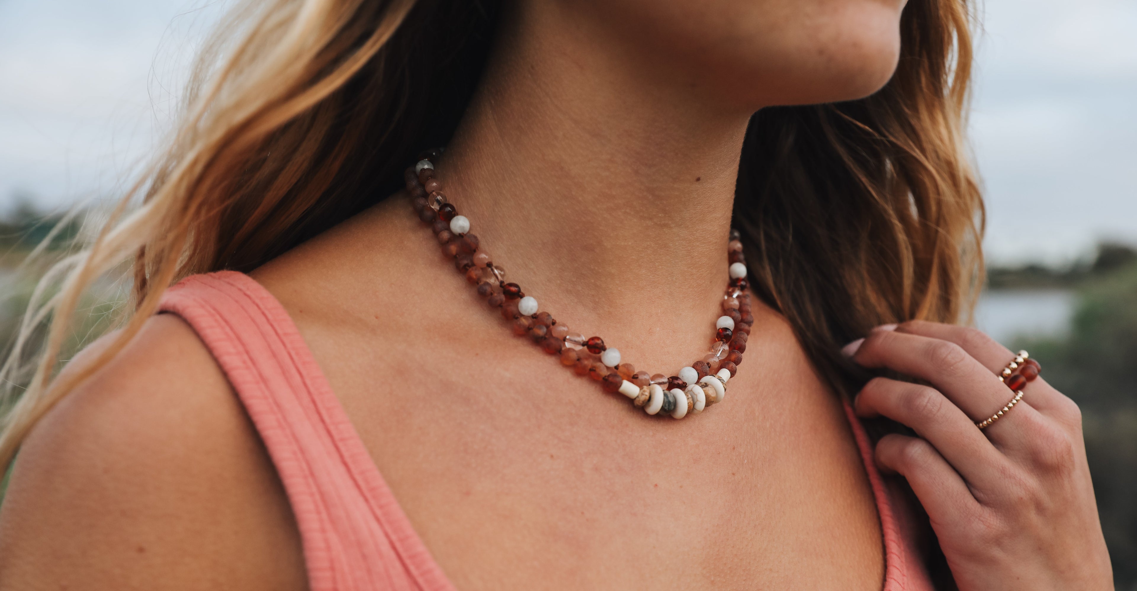 CanyonLeaf Raw Cognac Baltic Sea Amber + Natural Jasper || Necklace — main product shot