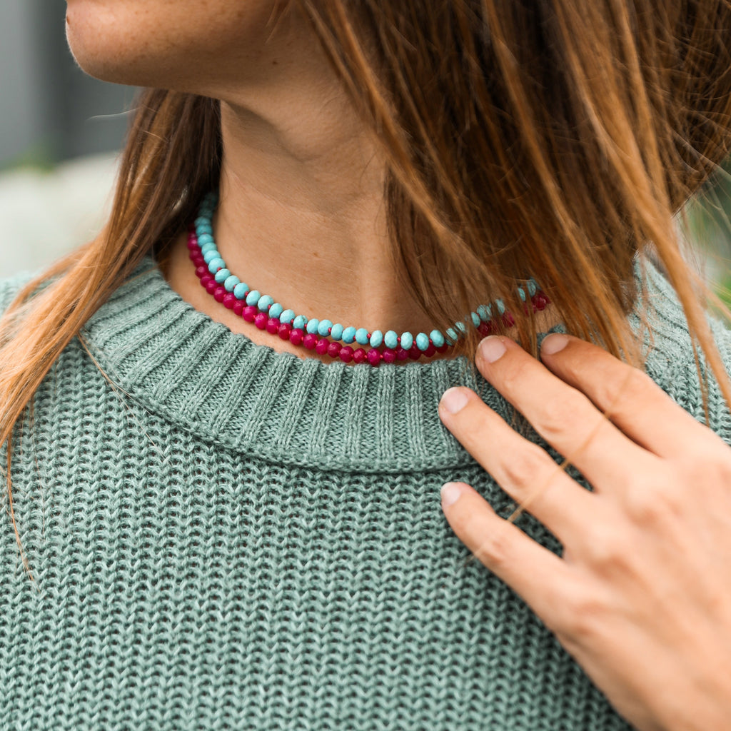 CanyonLeaf Pink Jade + 14k Gold Filled Toggle || Gemstone Necklace — lifestyle worn / used context