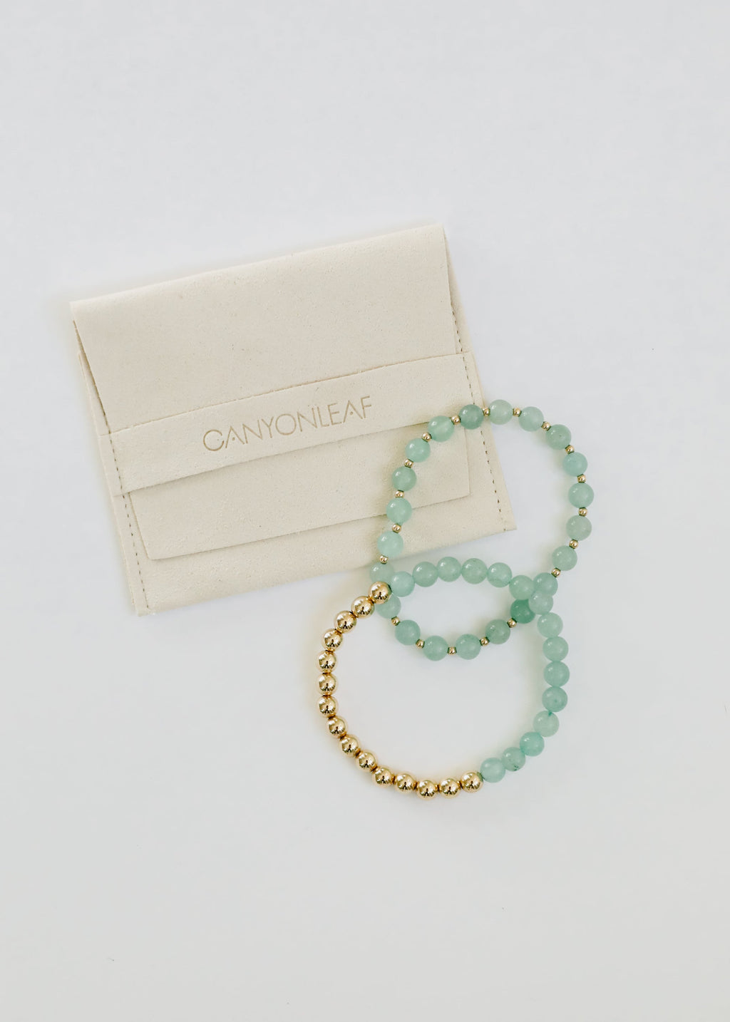 CanyonLeaf Aventurine Gemstone + 14K Gold Filled || Beaded Stretch Bracelets — packaging
