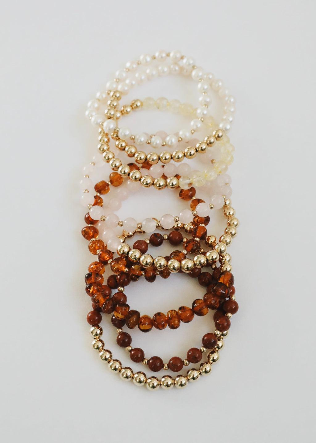 CanyonLeaf Citrine Gemstone + 14K Gold Filled Beaded Stretch Bracelet — in-use photo